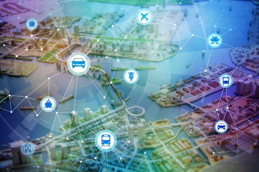 modern cityscape diorama and various transportation network, conceptual abstract image
